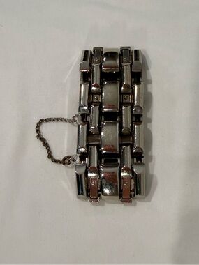 Gunmetal Wide Link Punk Biker Y2K Grunge Chain Bracelet w/Clasp and Safety Chain